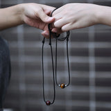 Valentine Couple Necklace Leather Choker Tiger Eye Stone