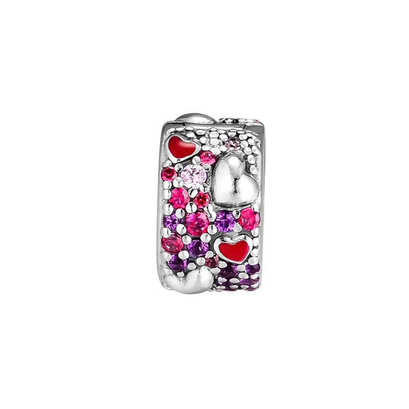925 Sterling Silver Valentine Heart Clip Beads for Charms Bracelets