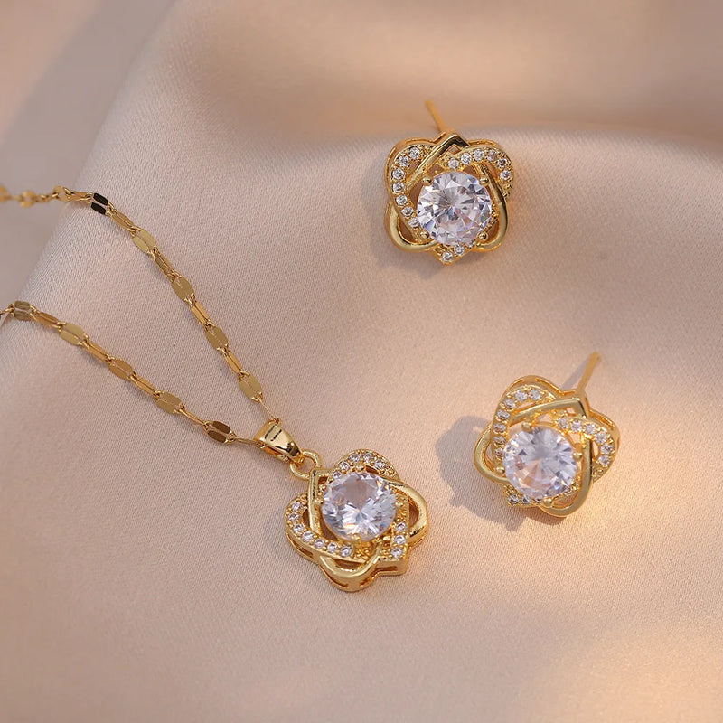 Valentine Heart Jewelry Set Stainless Steel Zircon Wedding Gift