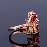 Rose Gold 4-Leaf Clover Crystal Ring Zirconia Jewelry