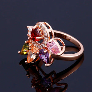 Rose Gold 4-Leaf Clover Crystal Ring Zirconia Jewelry