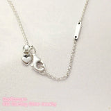 925 Silver Asymmetric Heart of Love Necklace with Clear CZ