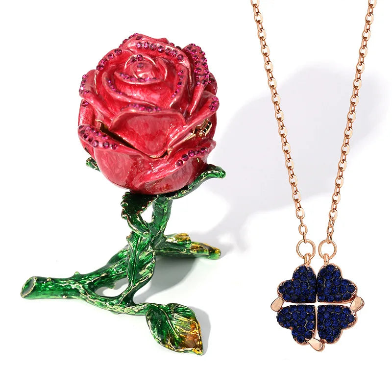 Alloy Enamel Rose Flower Jewelry Storage Holder