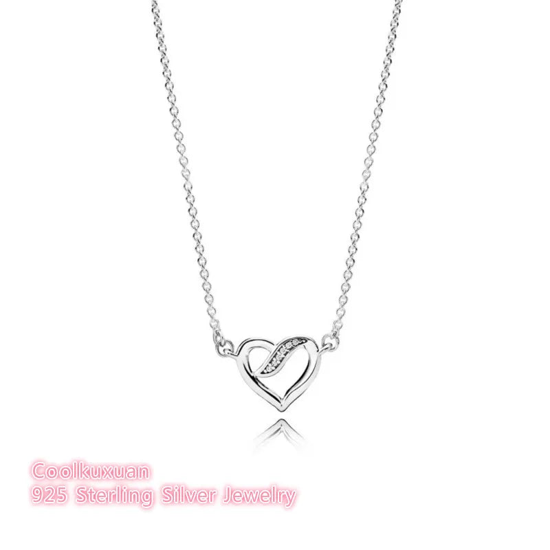 925 Silver Ribbons of Love Necklace with Clear CZ