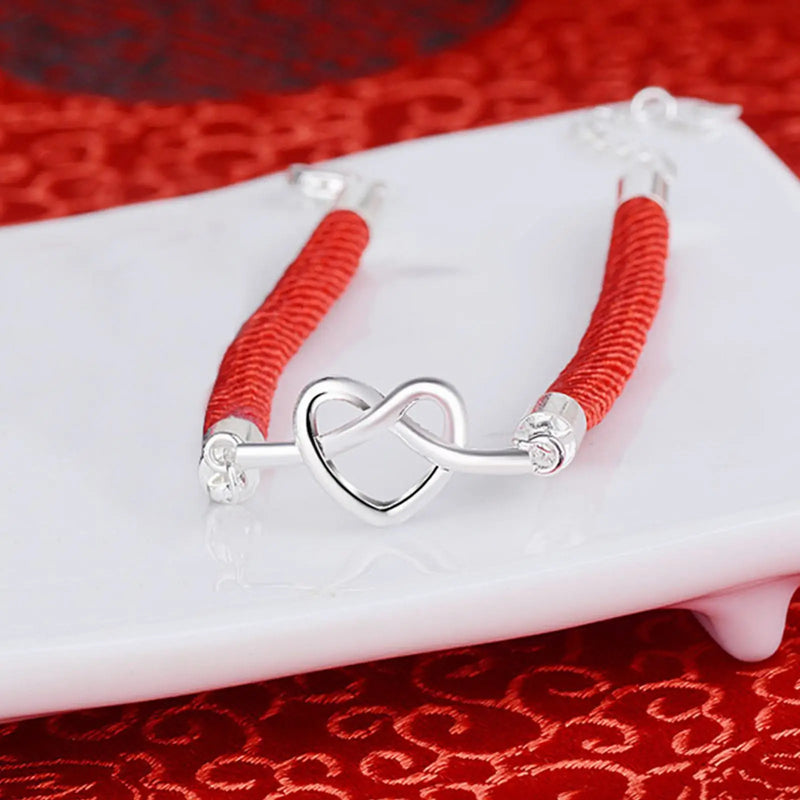 Heart Shaped Red Rope Bracelet for Couples