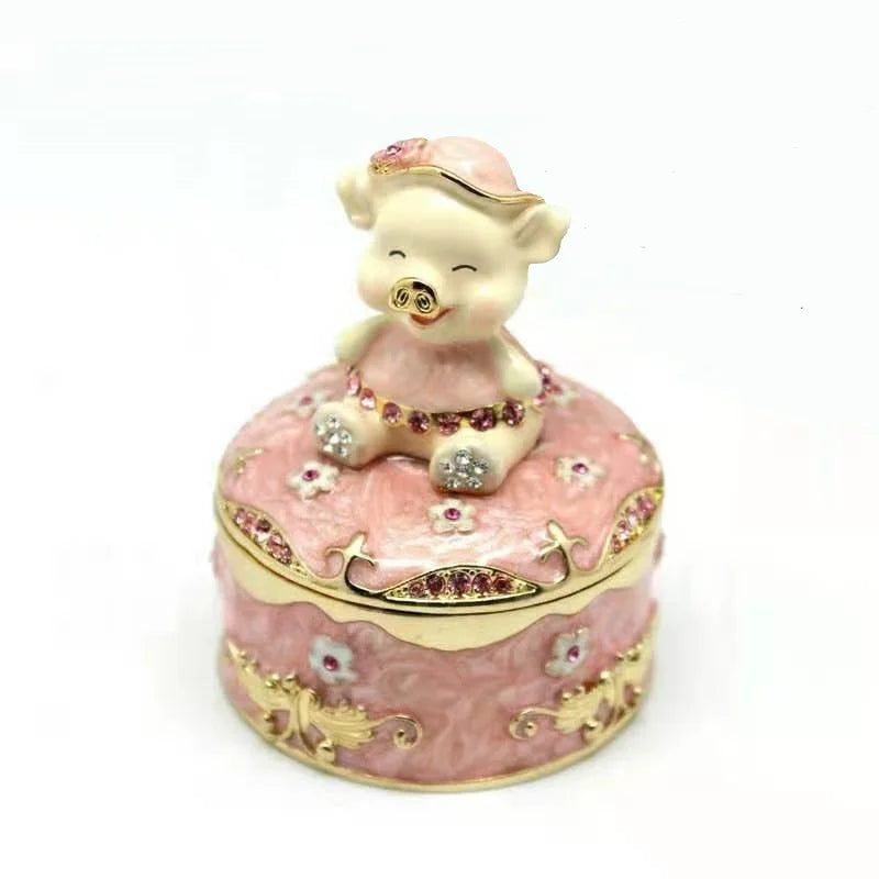 Enamel Pig Jewelry Storage Box for Christmas