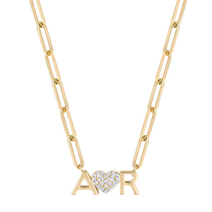 18K Cuban Chain Necklace with Diamond Hearts Letters