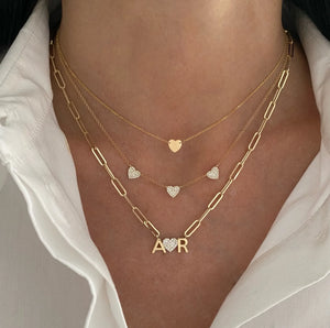 18K Cuban Chain Necklace with Diamond Hearts Letters