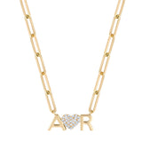 18K Cuban Chain Necklace with Diamond Hearts Letters
