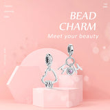 925 Silver Interlocked Heart Dangle Charms Beads Love Pendant
