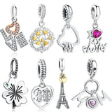 925 Silver Interlocked Heart Dangle Charms Beads Love Pendant