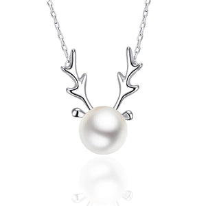 925 Silver Pendant Deer Necklace Freshwater Pearl Gift