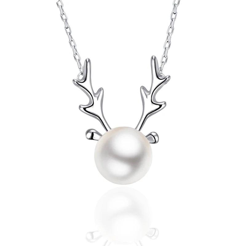 925 Silver Pendant Deer Necklace Freshwater Pearl Gift
