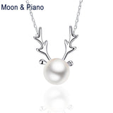 925 Silver Pendant Deer Necklace Freshwater Pearl Gift