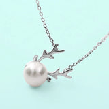925 Silver Pendant Deer Necklace Freshwater Pearl Gift