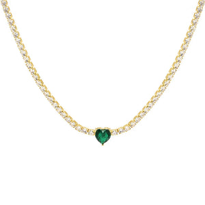 Colorful Heart Stone Choker Necklace 3mm CZ Tennis Chain