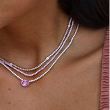 Colorful Heart Stone Choker Necklace 3mm CZ Tennis Chain