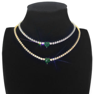 Colorful Heart Stone Choker Necklace 3mm CZ Tennis Chain