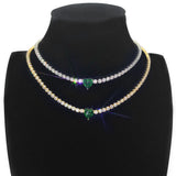 Colorful Heart Stone Choker Necklace 3mm CZ Tennis Chain