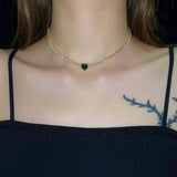 Colorful Heart Stone Choker Necklace 3mm CZ Tennis Chain
