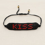 Kiss Letter Beaded Bracelet Rope Chain Lace Up Charm Bracelet