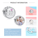 925 Silver Family Bead w/ Love Heart Photo Charm Bracelet DIY Jewelry