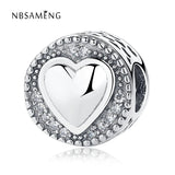 925 Silver Charm Heart CZ Crystal Beads for Bracelets DIY Jewelry