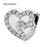 925 Silver Charm Two Heart CZ Crystal Beads Fits Bracelets