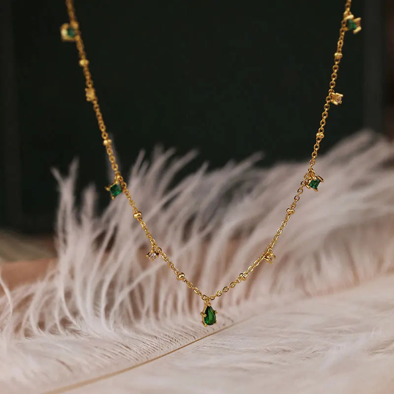 Green Cubic Zirconia 925 Silver Women's Choker Necklace