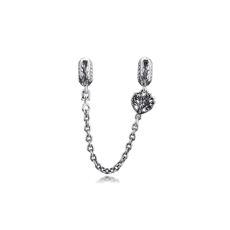 Heart Family Tree Safety Chain Sterling Silver Jewelry