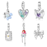 Heart Flower Pendant Zircon 925 Silver Charms
