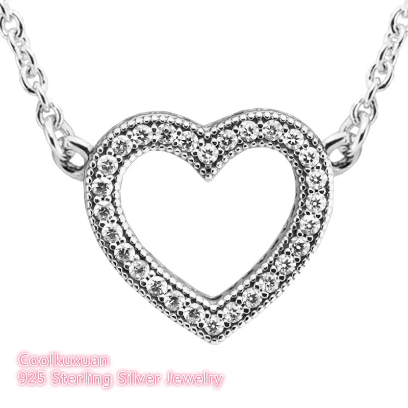 Loving Hearts Long Necklace Sterling Silver Jewelry With Clear CZ