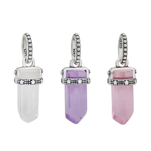 Silver High Purple Pink Glass Amulet Pendant DIY Bracelet Accessories Gift