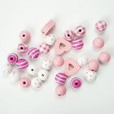 20Pcs Pink Heart Wooden Beads Bracelets Making