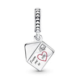 925 Silver Pansy Flower Envelope Dangle Beads Charms Bracelet Necklace