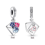 925 Silver Pansy Flower Envelope Dangle Beads Charms Bracelet Necklace