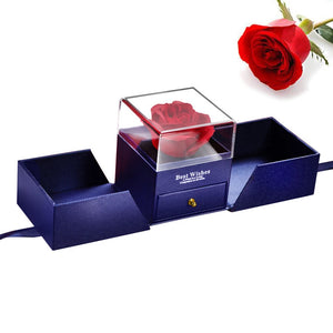 Red Artificial Flower Eternal Rose Jewelry Box Earrings Necklace Storage