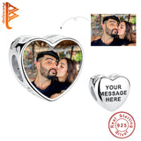 Romantic Love Name Photo Heart Beads 925 Silver Charm Bracelet DIY