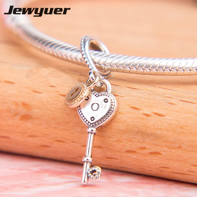 S925 Key to My Heart Dangle Charms for Bracelets Necklaces