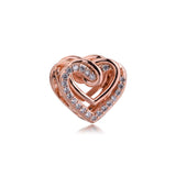 Sparkling Entwined Hearts Charm Rose Jewelry for Bracelet & Necklace
