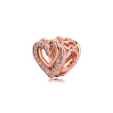 Sparkling Entwined Hearts Charm Rose Jewelry for Bracelet & Necklace