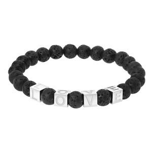 Personalized Volcanic Stone Bracelet with Beaded Alphabet
