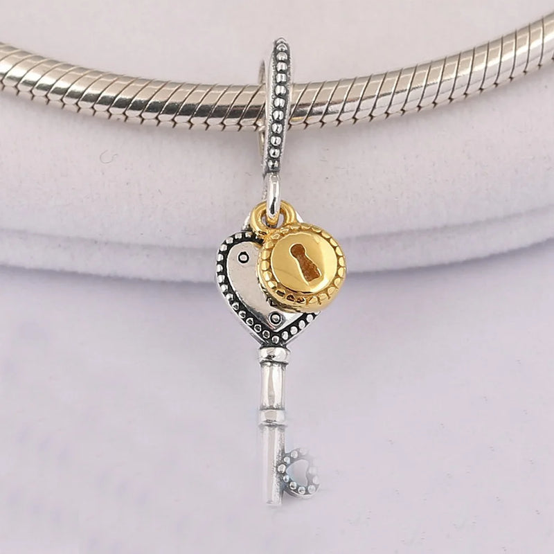 Key to My Heart Dangle Charms 925 Silver DIY Fine Jewelry