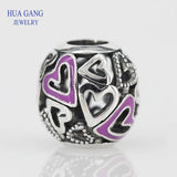 925 Silver Pink Heart Charms Beads for Bracelet