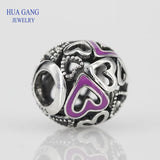 925 Silver Pink Heart Charms Beads for Bracelet