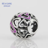 925 Silver Pink Heart Charms Beads for Bracelet