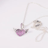 Heart & Angel Wings Necklace Sterling Silver Chain Woman Jewelry