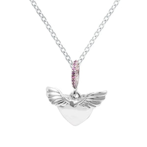 Heart & Angel Wings Necklace Sterling Silver Chain Woman Jewelry