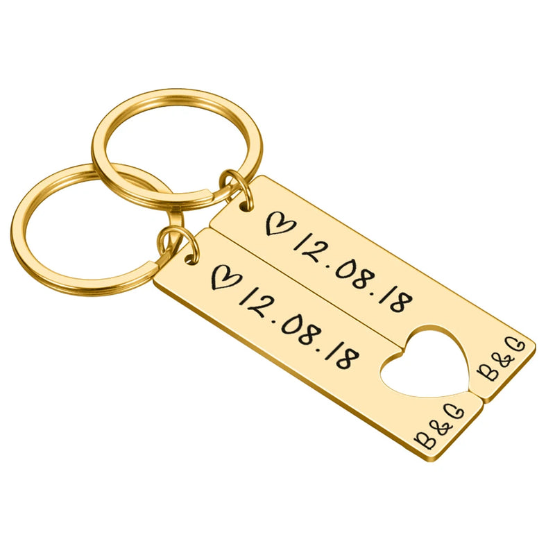 Heart Shaped Keychain Set Stainless Steel Engraved Love Key