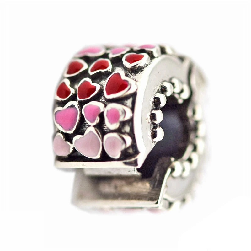 925 Silver Love Clip Accounts Pink & Red Beads